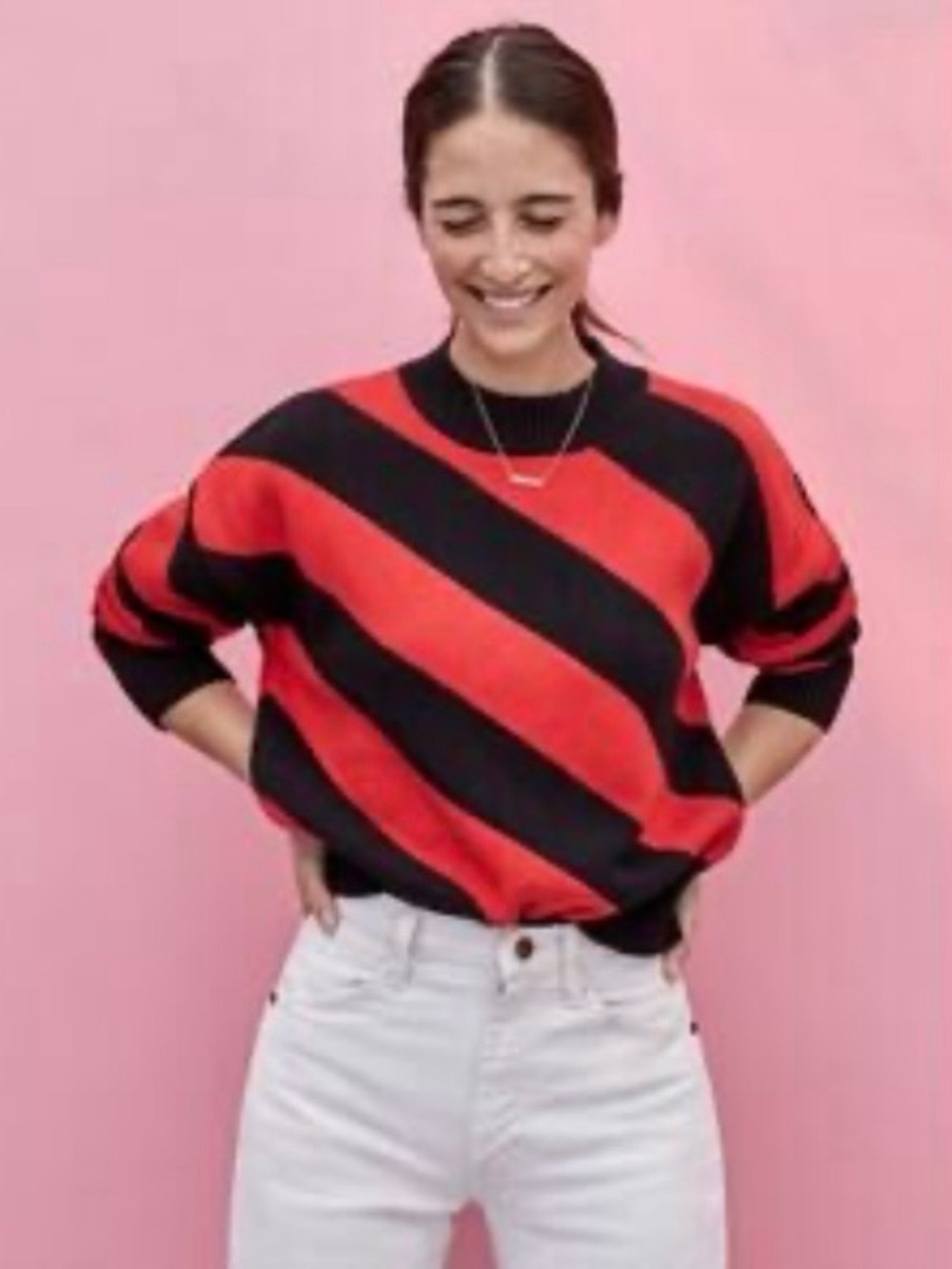 Clare V. Drop Shoulder Sweater Black/Poppy Stripe XS - Picture 1 of 8